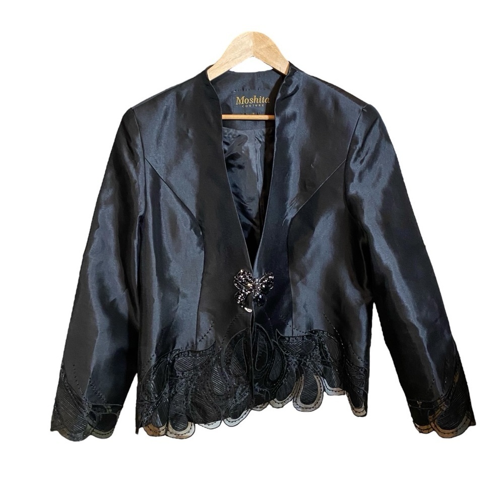 VGT Moshita Couture Dress Blazer Jeweled Hook Closure Embroidered Sequin Black16